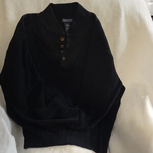 Lands' End Men's Black Buttoned Crewneck Sweater